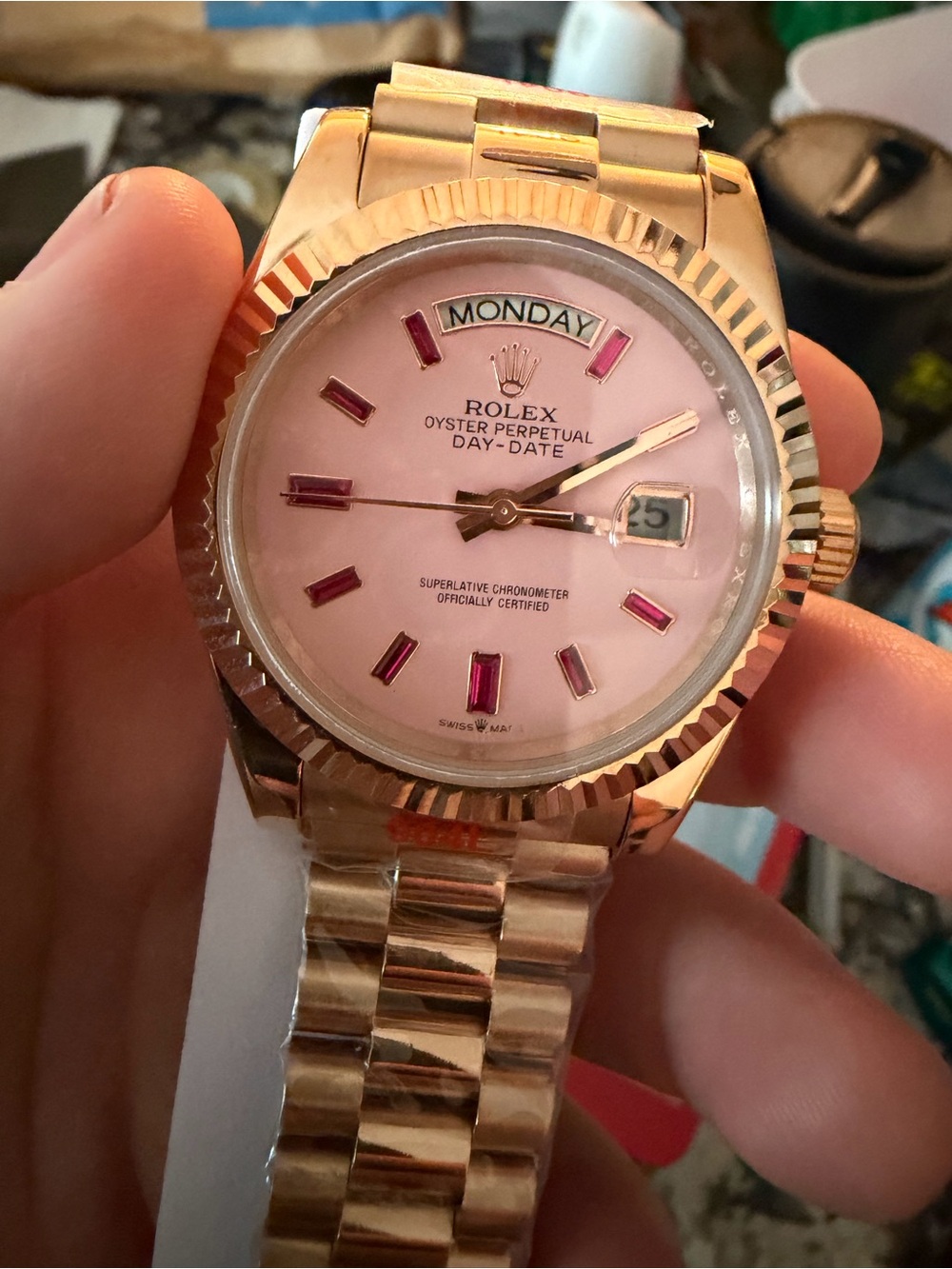 Rolex Oyster Perpetual Day-Date Women’s Gold Watch with Pink Dial